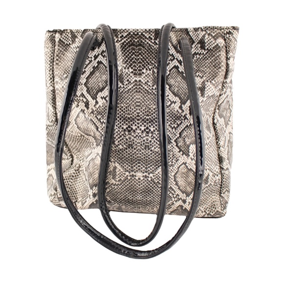 Vintage Grey Vinyl Snakeskin Animal Print Tote Bag - Picture 1 of 2
